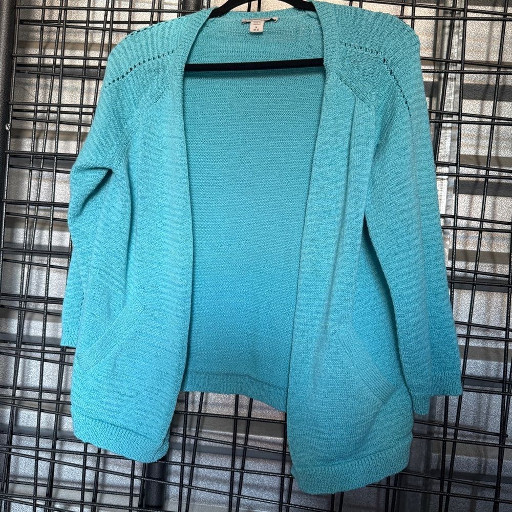Vtg Coldwater creek cardigan Light Blue medium m Open-Front 19" bust A8